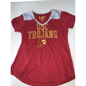 USC Trojans Women's Authentic Apparel Red Logo V-Neck Short Sleeve T-Shirt SZ M